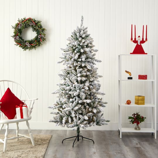 6ft. Unlit Flocked Livingston Fir with Pinecones Artificial Christmas Tree